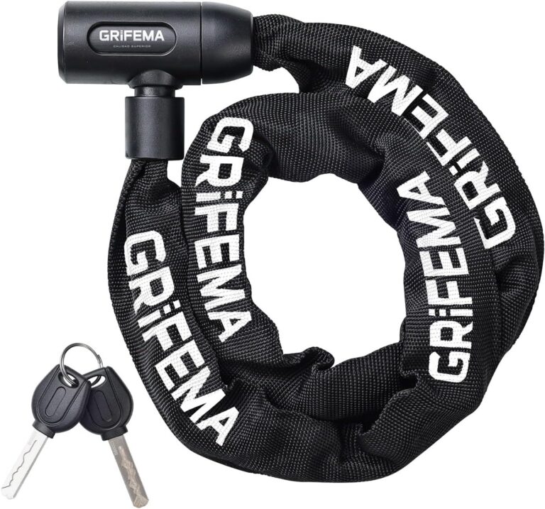 Chaîne antivol vélo GRIFEMA GA1201-12 enroulée, gaine nylon noire, avec ses deux clés