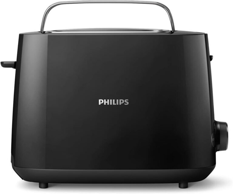 Grille-pain Philips Daily HD2581/90 noir, 2 fentes, vue de trois-quarts sur fond blanc