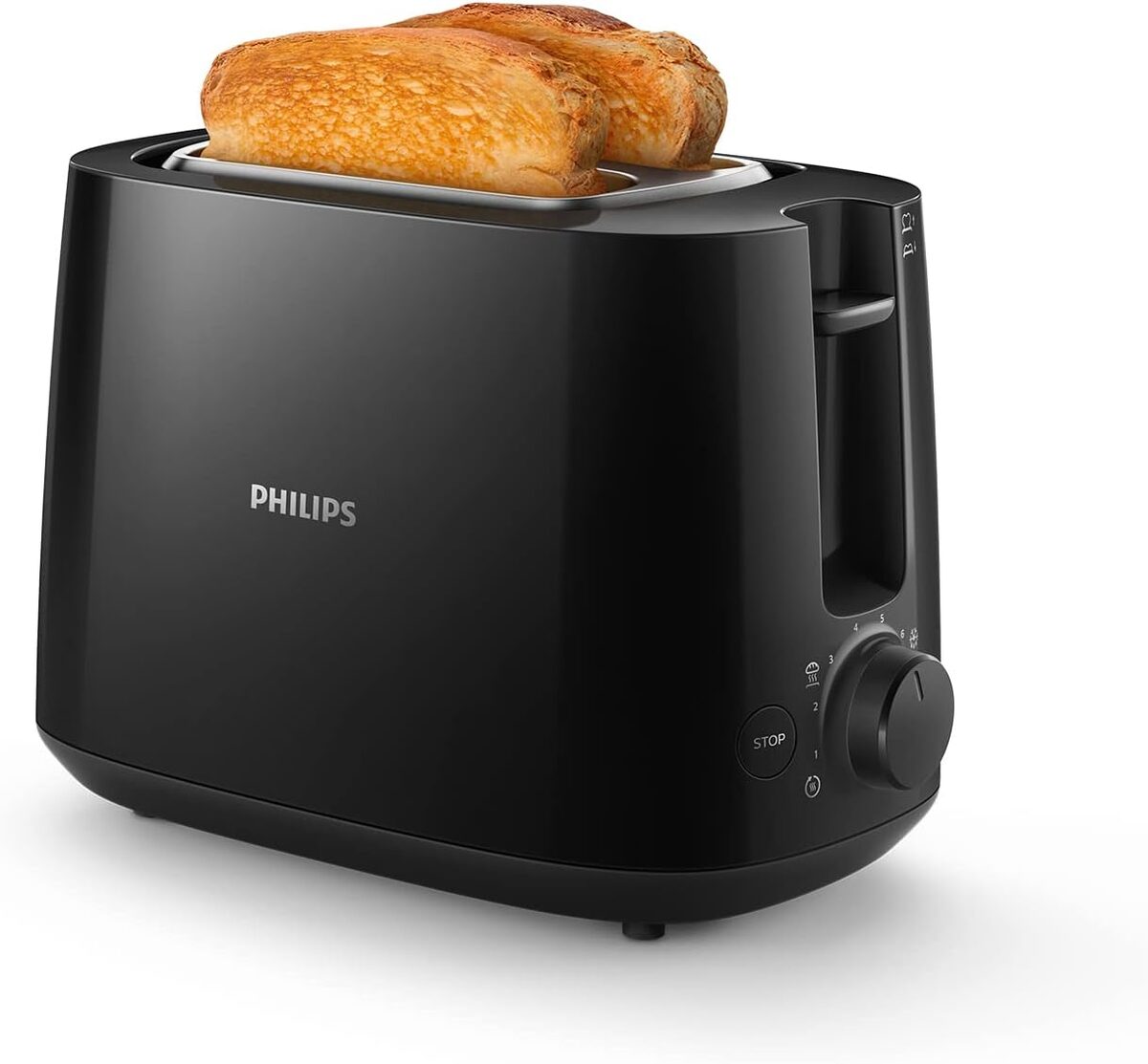 Grille-pain Philips Daily HD2581/90 avec deux toasts dorés qui ressortent des fentes
