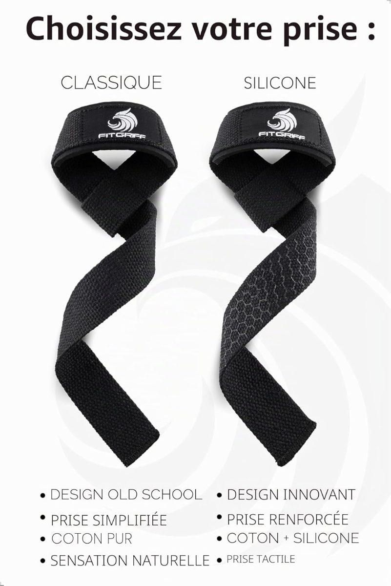 Comparaison des sangles de tirage Fitgriff en version coton classique et en version silicone